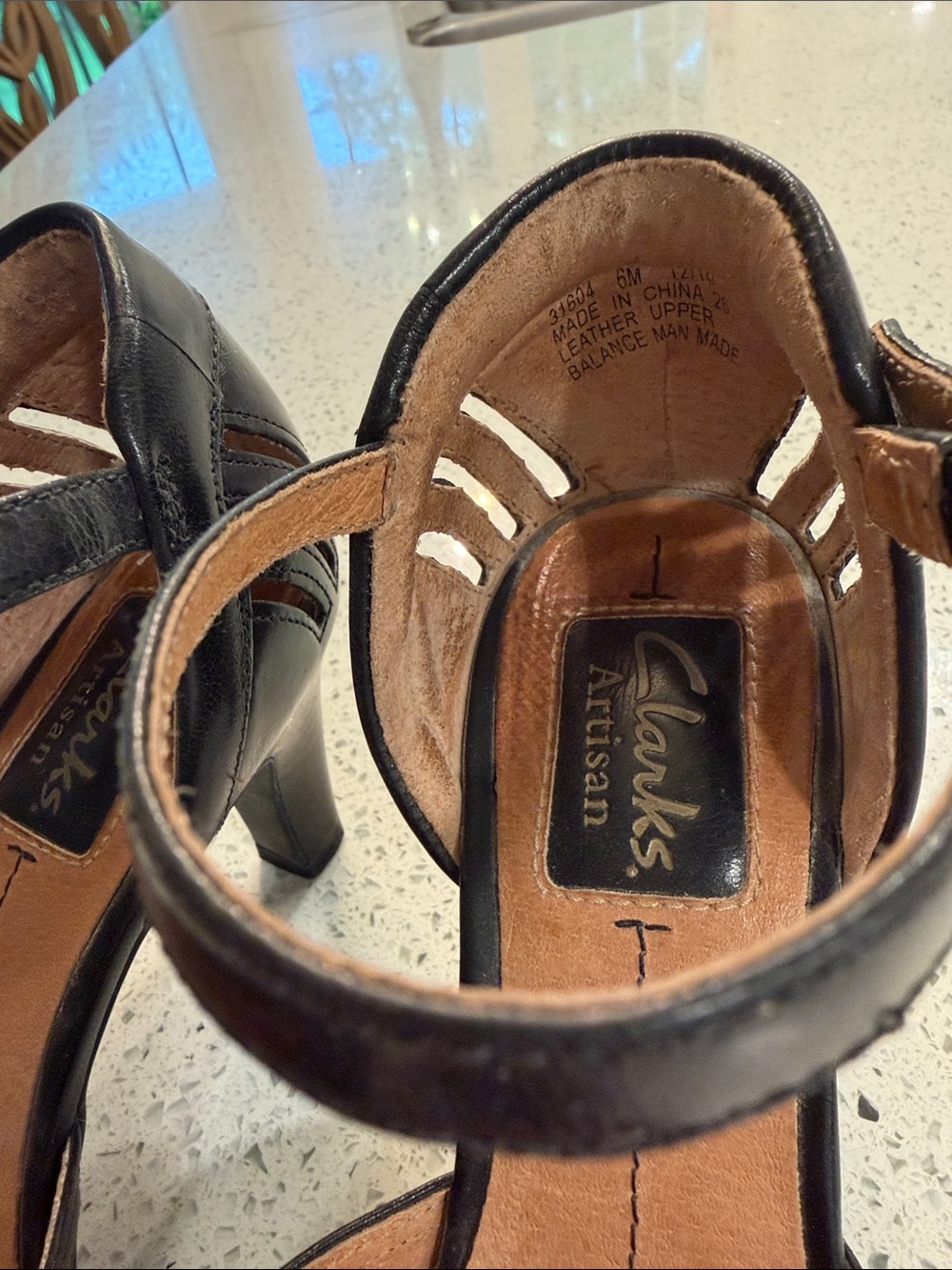 Clarks Black Leather Ankle-Strap Cutout Heels - Picture 4 of 6